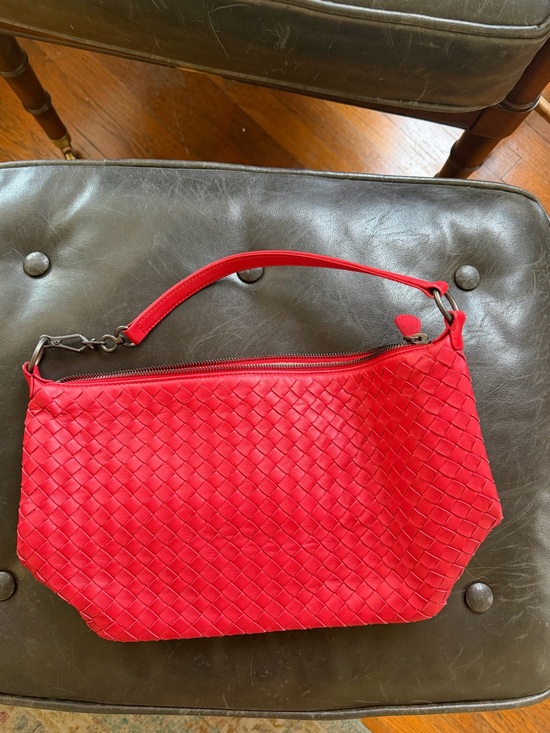 Bottega Veneta Handbags - Bottega Veneta Red Woven Leather Shoulder Bag